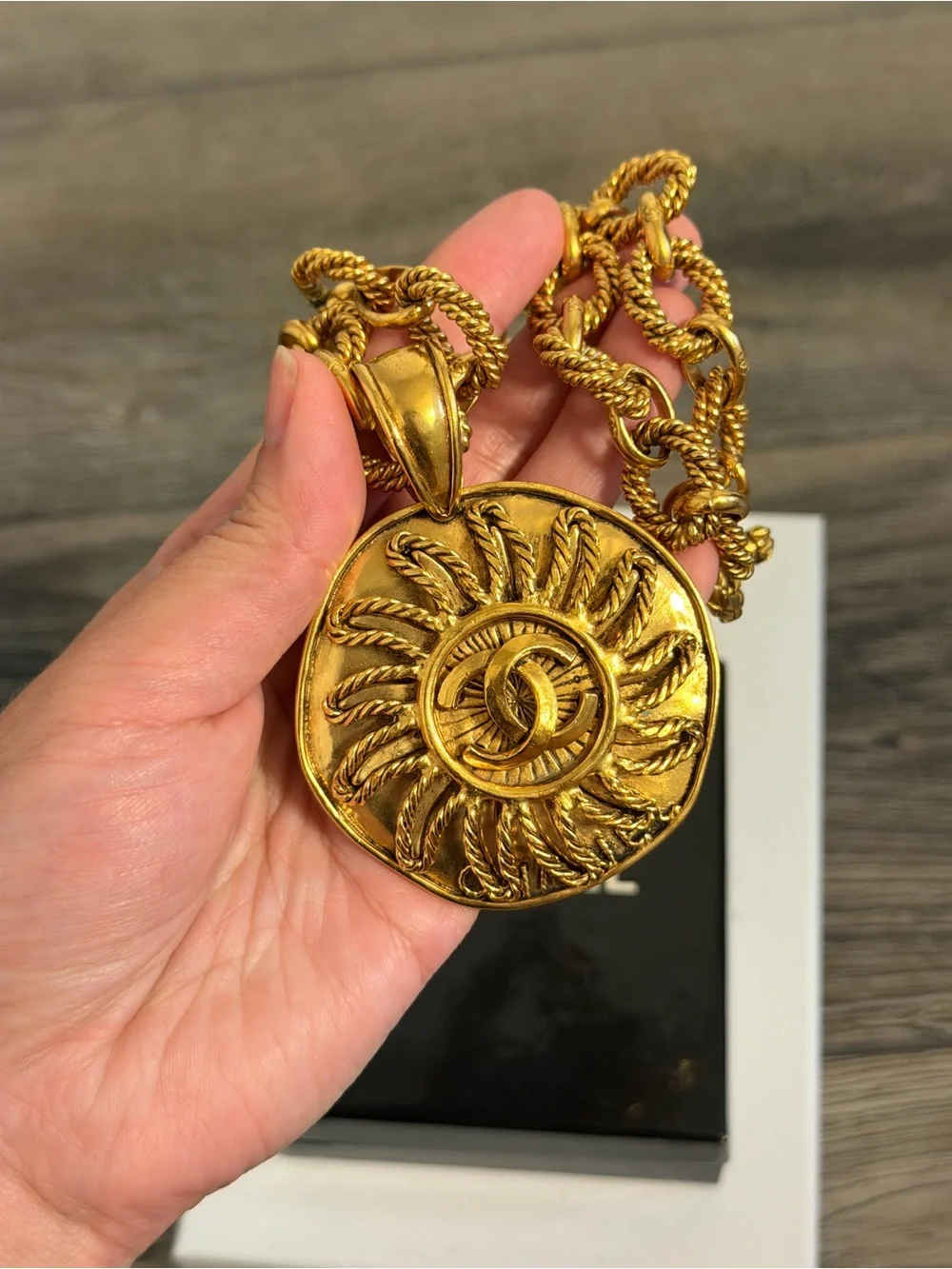 CHANEL Vintage Gold Sun CC Medallion Rope Necklace